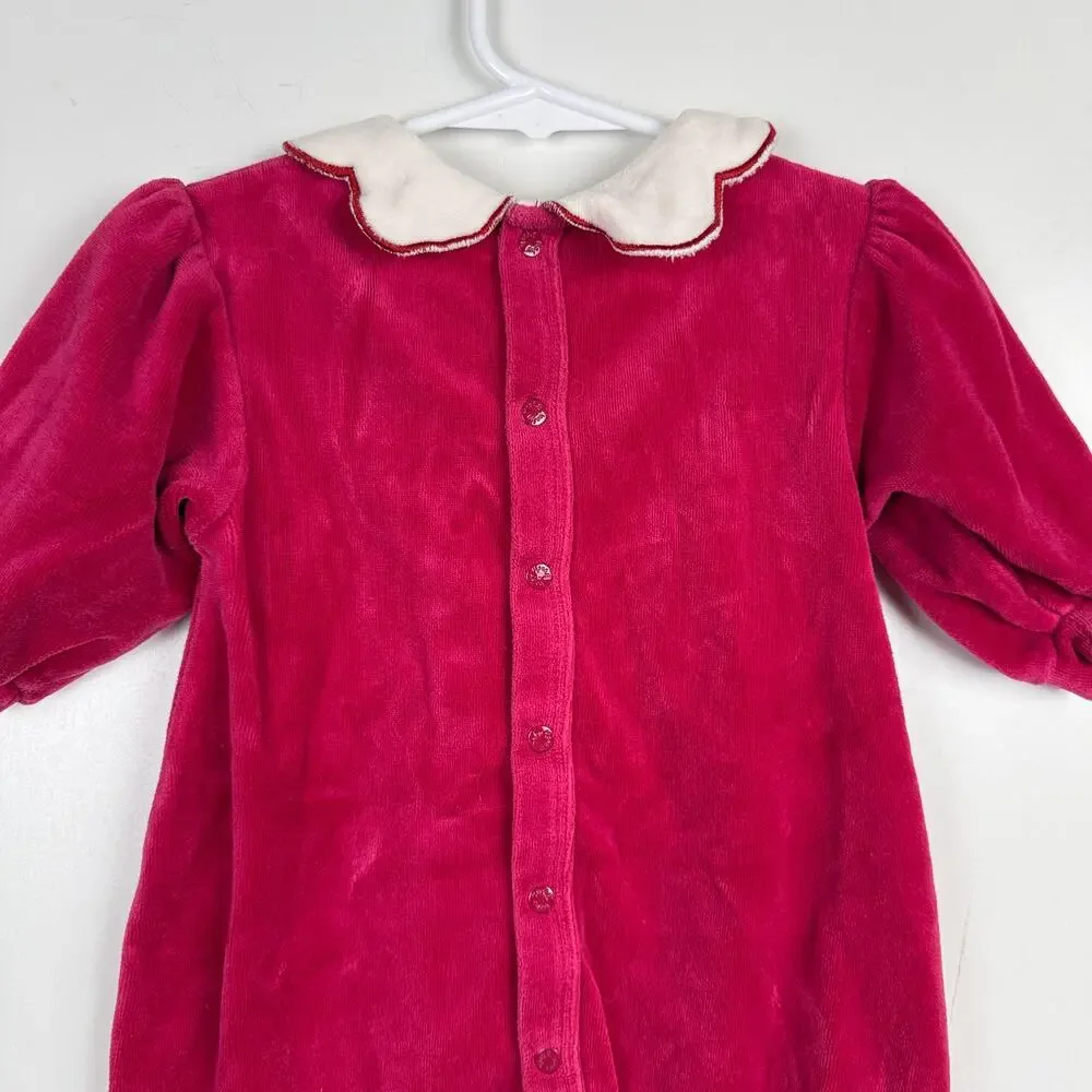 Vtg 90s OshKosh B'Gosh Velvet Footed Jumpsuit Collar Dark Pink - 6-9 Months
